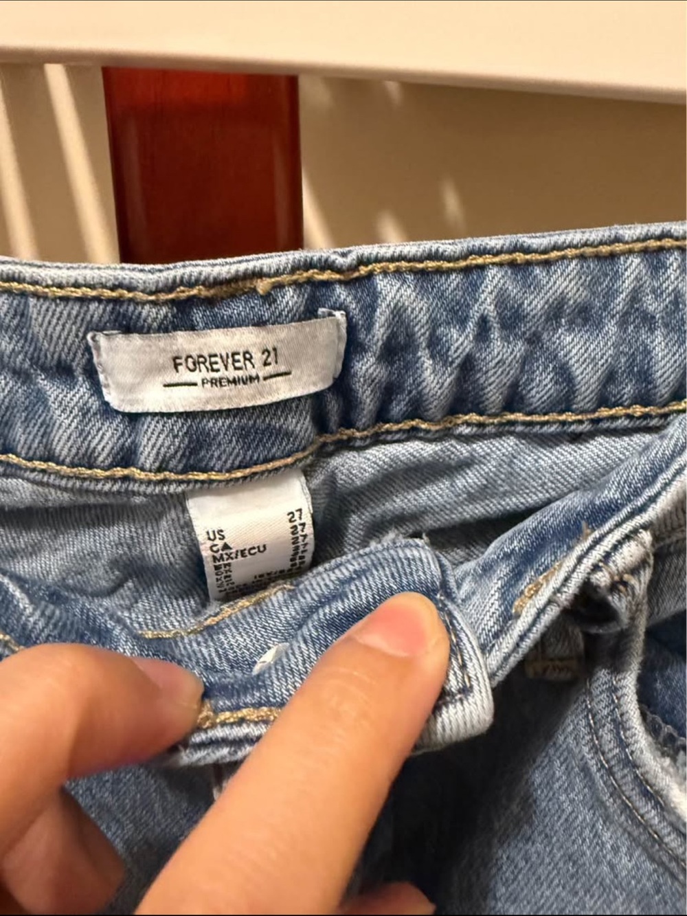 Forever 21 Light Blue Straight Leg Distressed Jeans - Picture 2 of 2